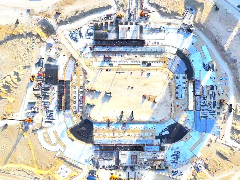 Aerial view of the stadium bowl under construction