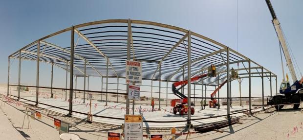 Pack-1 & 4 PEB frame erection in progress