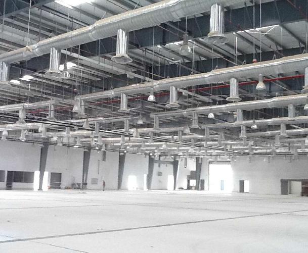 Ceiling grid works across the main hall