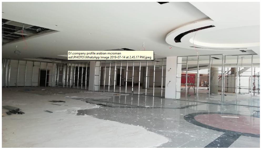 Lobby area mid-finishing, structural demolition stage