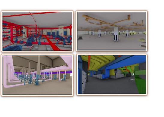 MEP coordination models — plant room, corridor & riser routing