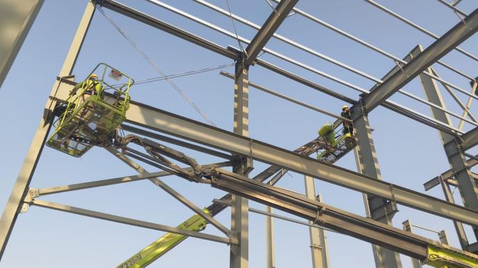 Primary steel framing under erection